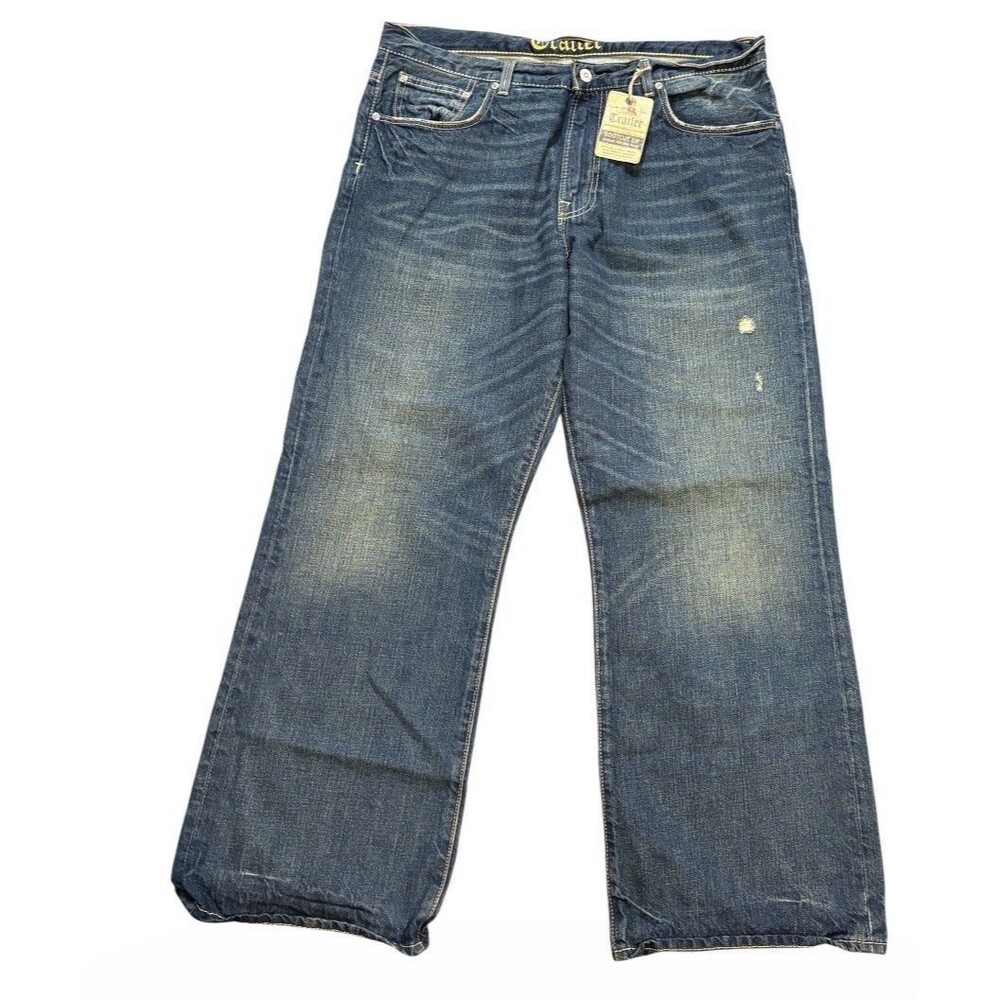 TRAILER Mens Jeans 36x30 Bootcut Zip Medium Vintage Wash Denim 100% Cotton NWT